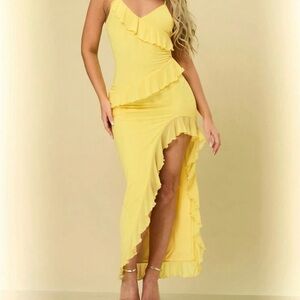 Elegant Yellow Ruffle Dress